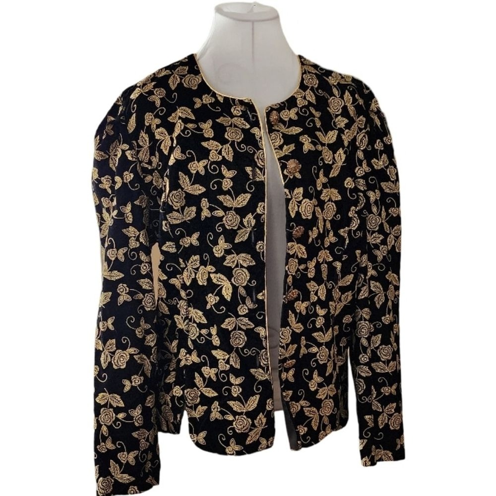 Vintage Y2K Another Thyme Floral Evening Velour Jacket Large Made in USA - Picture 2 of 8